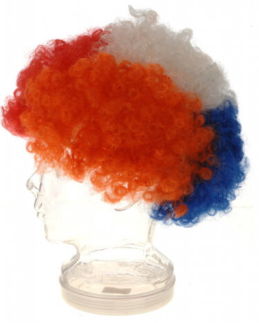 pruik Afro Holland unisex rood/wit/blauw/oranje one-size