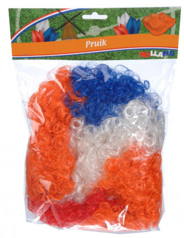 pruik Afro Holland unisex rood/wit/blauw/oranje one-size