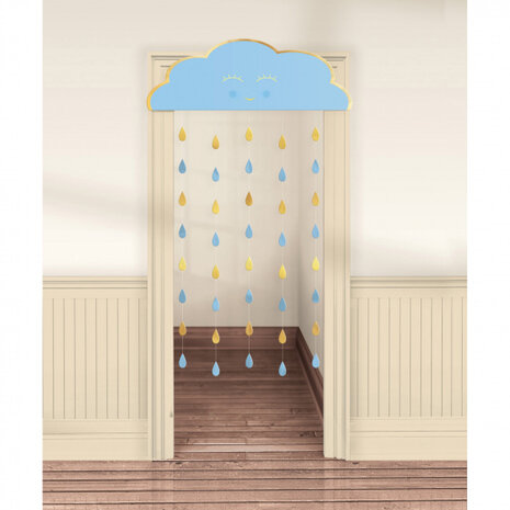 deurgordijn babyshower 190 x 96 cm karton lichtblauw/goud