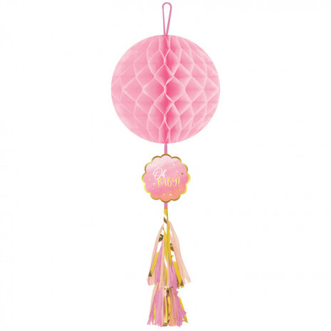 honeycomb babyshower 75 cm meisjes papier roze/goud
