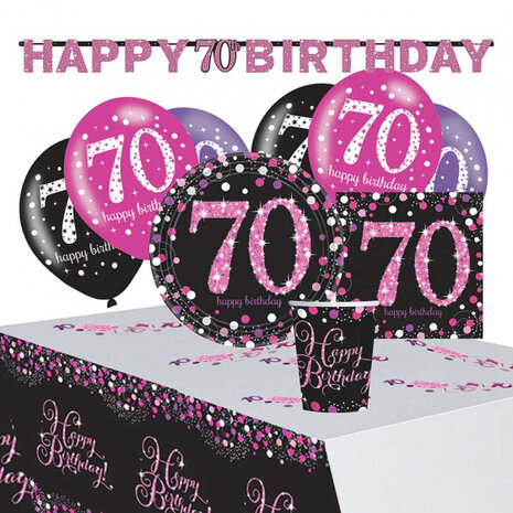 feestpakket &#039;70 jaar&#039; dames karton zwart/roze 31-delig