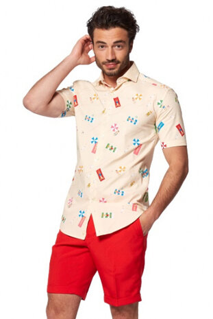 overhemd Beach Life heren polyester beige mt M