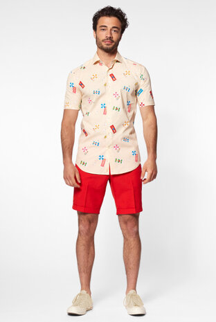 overhemd Beach Life heren polyester beige mt M