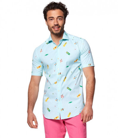 overhemd Pool Life heren polyester lichtblauw mt XS