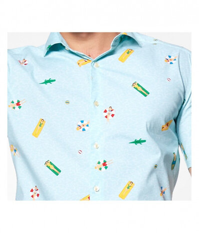 overhemd Pool Life heren polyester lichtblauw mt L