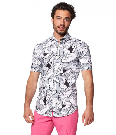 overhemd Bugs Bunny heren polyester zwart/wit/grijs mt L