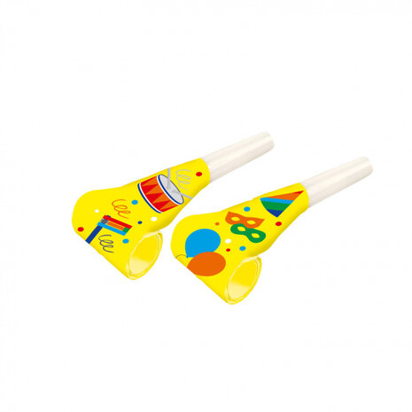 feestfluitjes roltong junior 30 cm papier geel 4 stuks