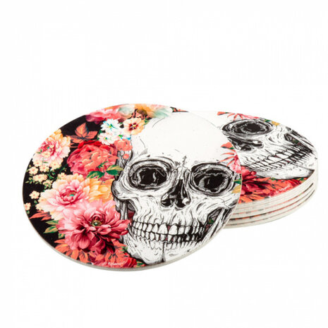 onderzetters D&iacute;a de los Muertos 10 cm karton 6 stuks