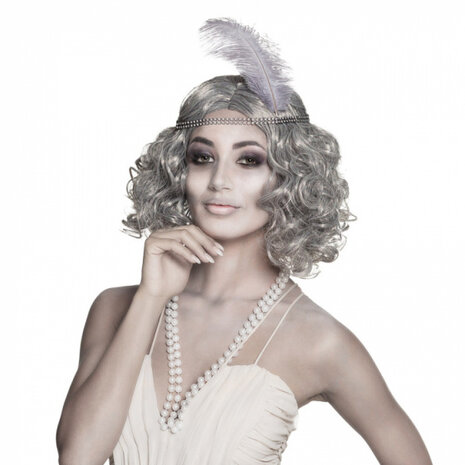 pruik Ghost Flapper dames 29 x 19 cm polyester grijs