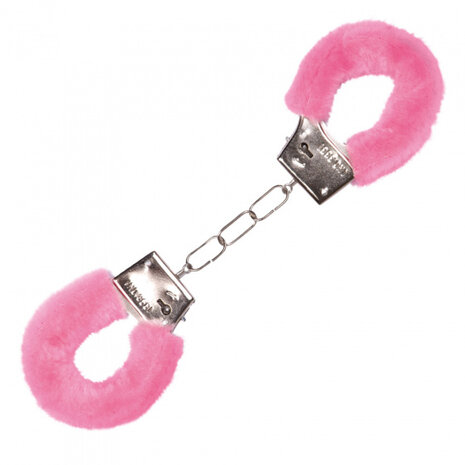 handboeien met bontrand polyester roze one-size