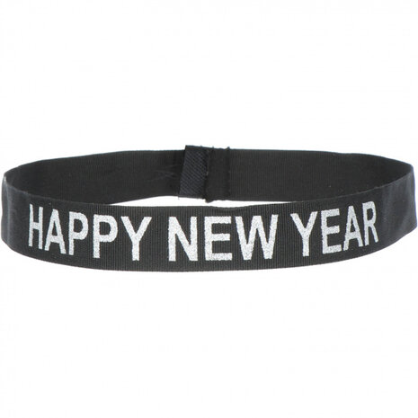 hoed Trilby Happy New Year lurex zilver/zwart one-size