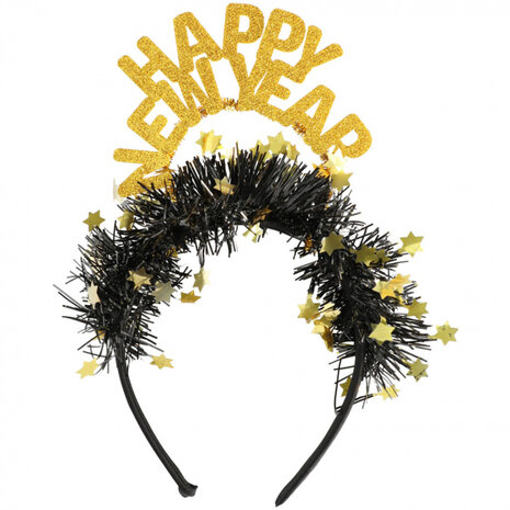 tiara Happy New Year dames zwart/goud