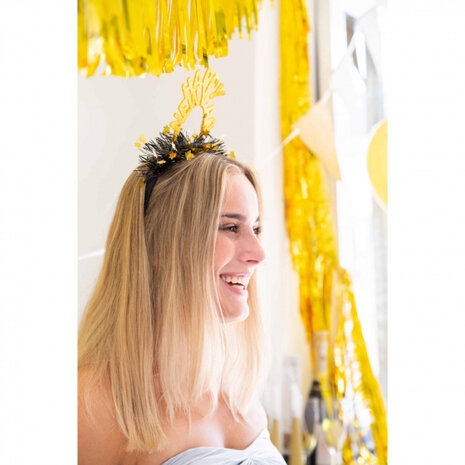 tiara Happy New Year dames zwart/goud