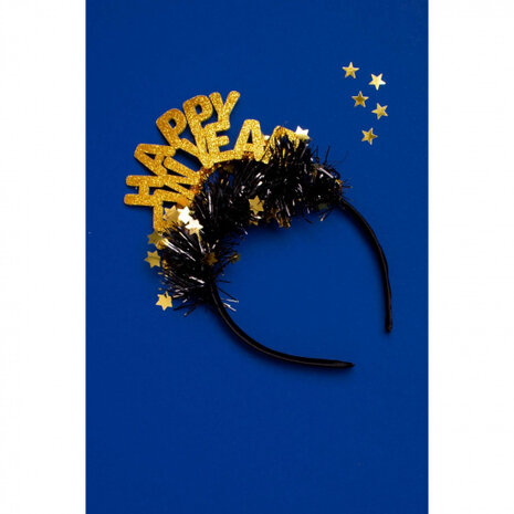 tiara Happy New Year dames zwart/goud