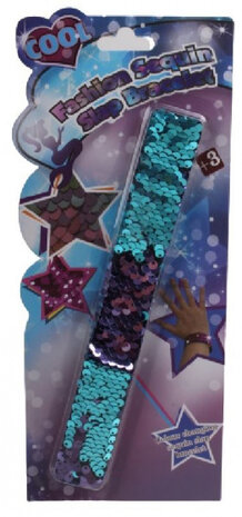 klaparmband pailletten junior 21,5 cm blauw/paars