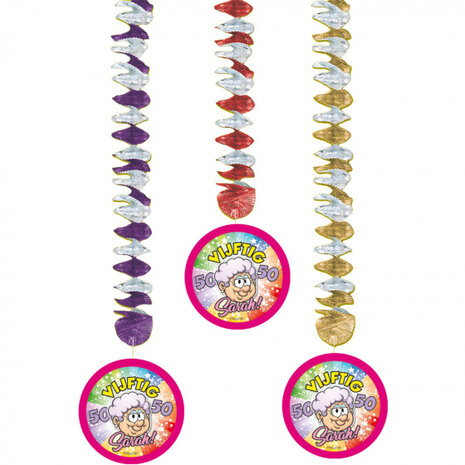 hangdecoratie Sarah 70 cm goud/paars/rood 3-delig