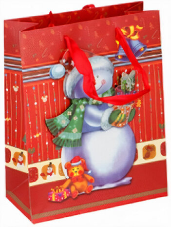 geschenktas sneeuwpop 23 x 18 cm papier rood