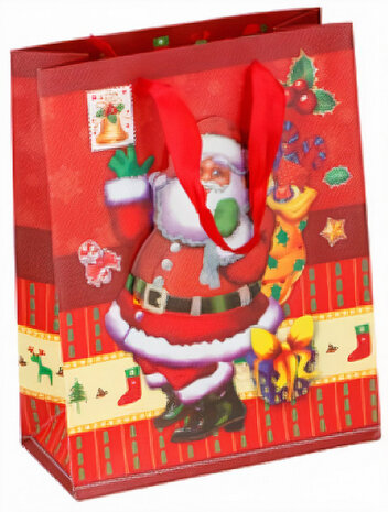 geschenktas Kerstman-1 23 x 18 cm papier rood