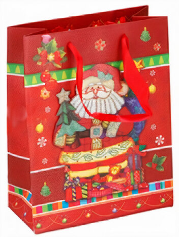 geschenktas Kerstman-2 23 x 18 cm papier rood