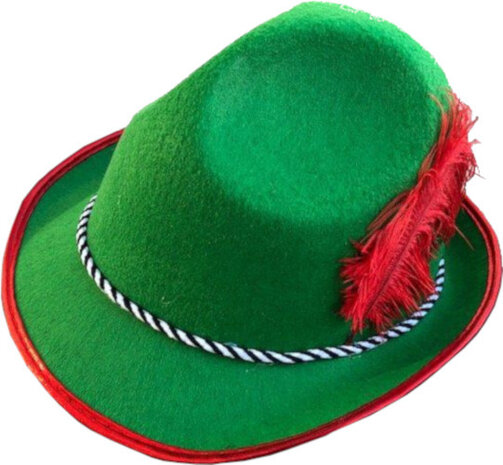 hoed Oktoberfest heren vilt groen/rood one-size