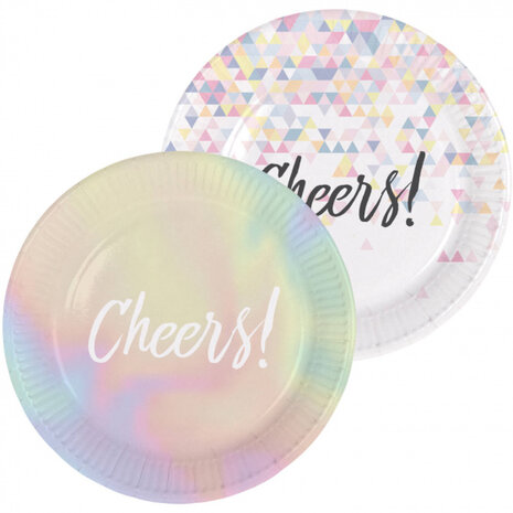 feestborden Cheers! 23 cm karton parelmoer 6 stuks