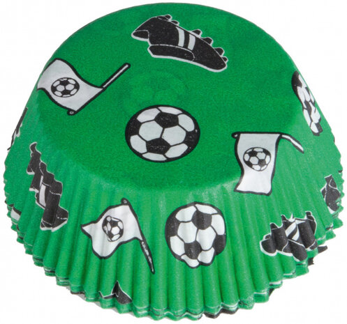 cupcakehouder voetbal 50 x 25 mm papier groen 48 stuks