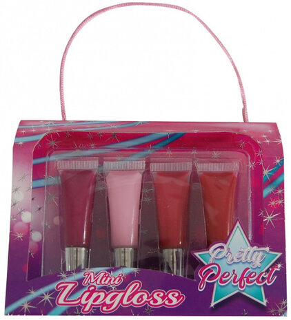mini lipgloss-set roze/rood 4-delig