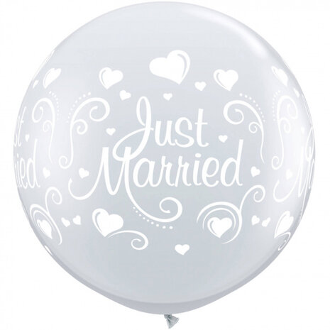 ballon Just Married 90 cm latex zilver 2 stuks