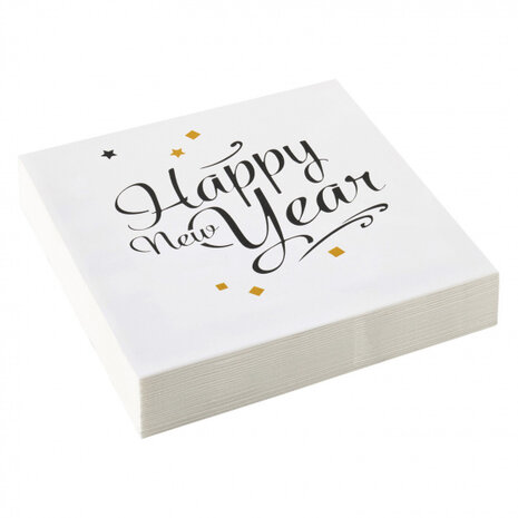 servetten Golden Wishes 33 cm papier goud/wit 8 stuks