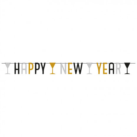 letterslinger Golden Wishes 180 cm folie goud/wit/zwart