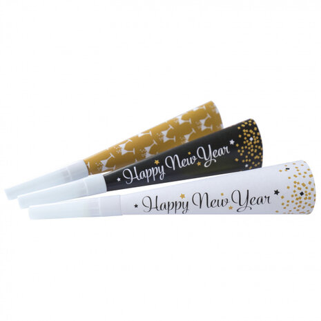 feesttoeter Golden Wishes 22 cm papier goud/wit 3 stuks