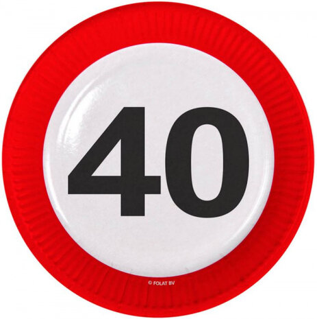 borden verkeersbord 40 jaar 23 cm karton rood/wit 8 stuks