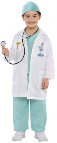 verkleedpak Doctor wit/groen mt 3-4 jaar