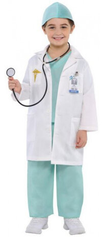 verkleedpak Doctor wit/groen mt 4-6 jaar