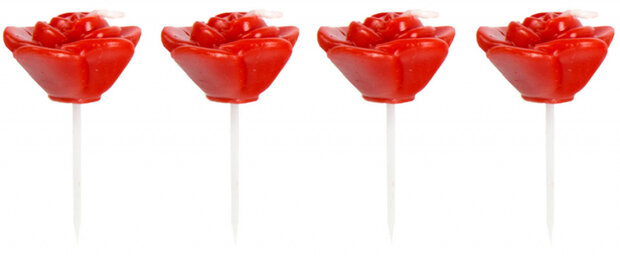 rozenkaarsjes 6 x 3 cm wax rood 4 stuks