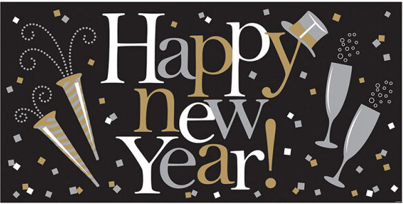 banner Happy New Year 165 cm zwart/wit/zilver/goud