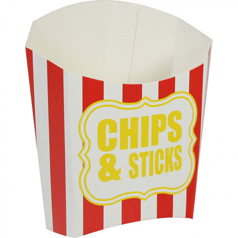 feestbakje Chips &amp; Sticks papier rood/wit