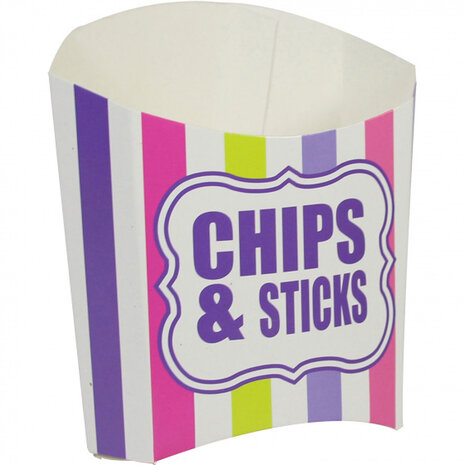 feestbakje Chips &amp; Sticks papier paars/wit