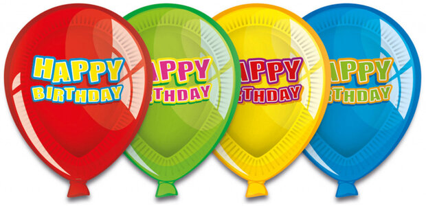 ballonnen Happy Birthday 23 cm karton 6 stuks