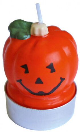 theelichtjes Halloween pompoen 5,5 cm wax wit 3 stuks