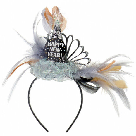 diadeem Oud &amp; Nieuw veren zwart/wit one-size