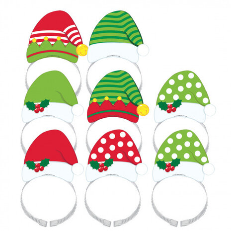 diadeem Kerstman groen/rood/zilver one-size 8 stuks