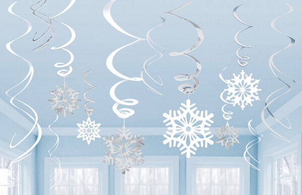 hangdecoratie Sneeuwvlok 61 cm folie zilver/wit 12 stuks