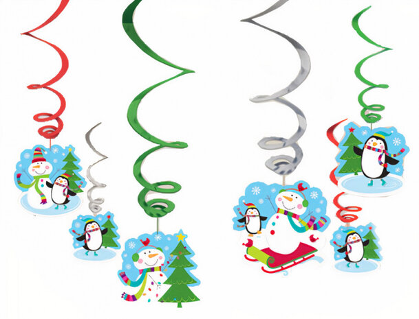 hangdecoratie Sneeuwpop folie groen/rood 12 stuks
