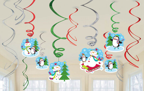 hangdecoratie Sneeuwpop folie groen/rood 12 stuks