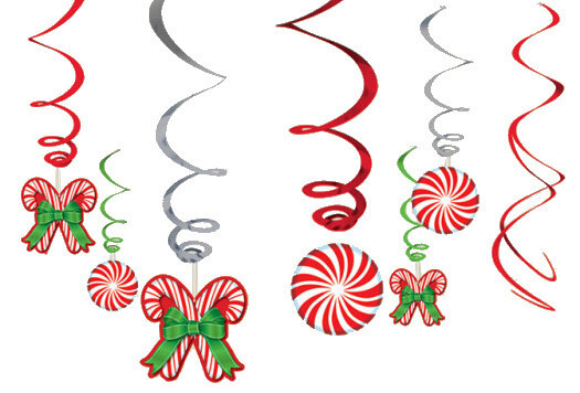 hangdecoratie Snoep folie groen/rood/zilver 12 stuks