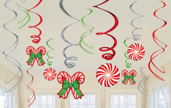 hangdecoratie Snoep folie groen/rood/zilver 12 stuks