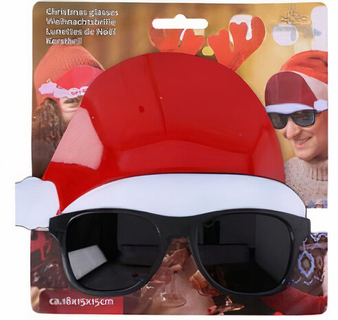 kerstbril muts 18 x 15 x 15 cm rood/zwart/wit