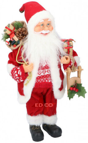 kerstfiguur Santa 41 cm textiel rood/wit