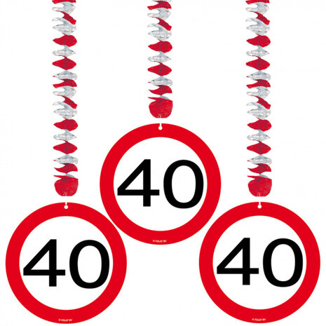 decoratiespiralen verkeersbord 40 jaar 75 cm papier 3 stuks